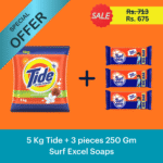 5 Kg Tide + 3 pcs 250 gm Surf Excel Soaps